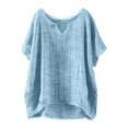 thumbnail image 3 of Ropa de estar por casa,Camiseta de lino con cuello en V para mujer, top informal de manga corta, poliéster transpirable, blusa de corte regular para uso doméstico, sopatenor, 3 of 9
