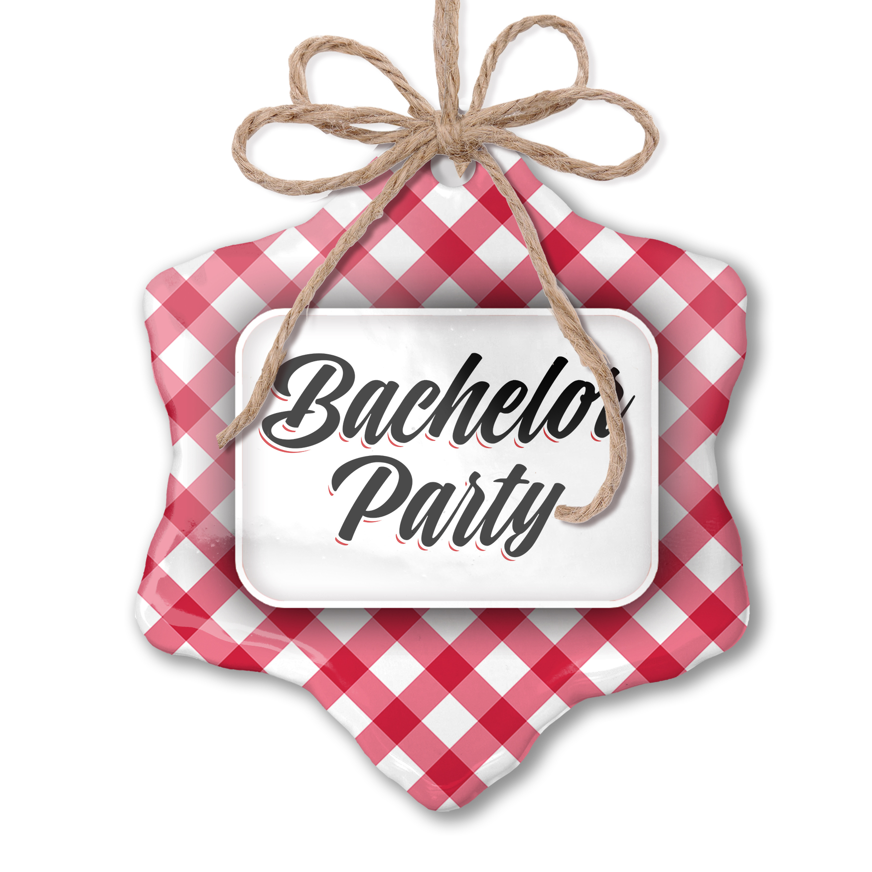 Christmas Ornament Vintage Lettering Bachelor Party Red plaid Neonblond - image 1 of 1