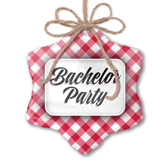 Christmas Ornament Vintage Lettering Bachelor Party Red plaid Neonblond