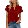 thumbnail image 1 of Camisetas de Verano de Manga Corta de las Mujeres de Cuello en V de Estiramiento de Cuatro Vías, Camisetas Casuales de las Mujeres de Color Sólido, 1 of 7