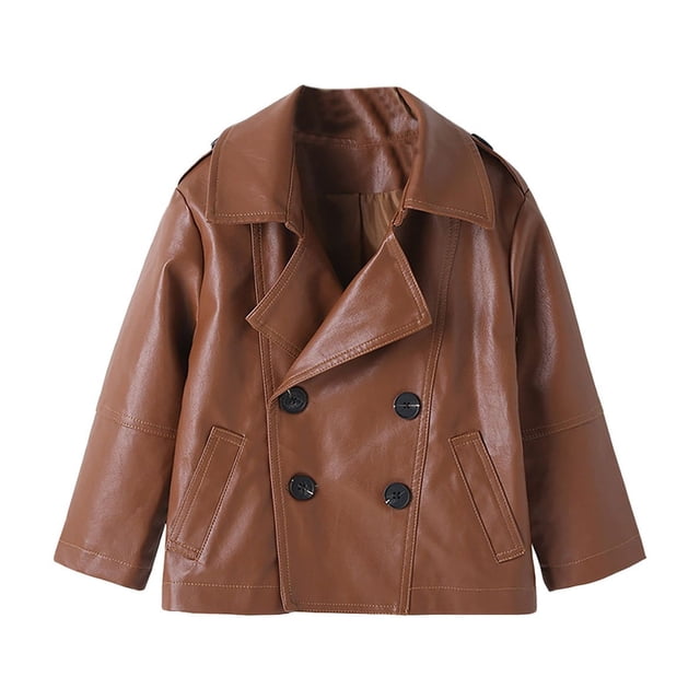 Diufon Veste en Cuir pour Bébés Filles Automne Hiver Manches Longues Chaude avec Poches