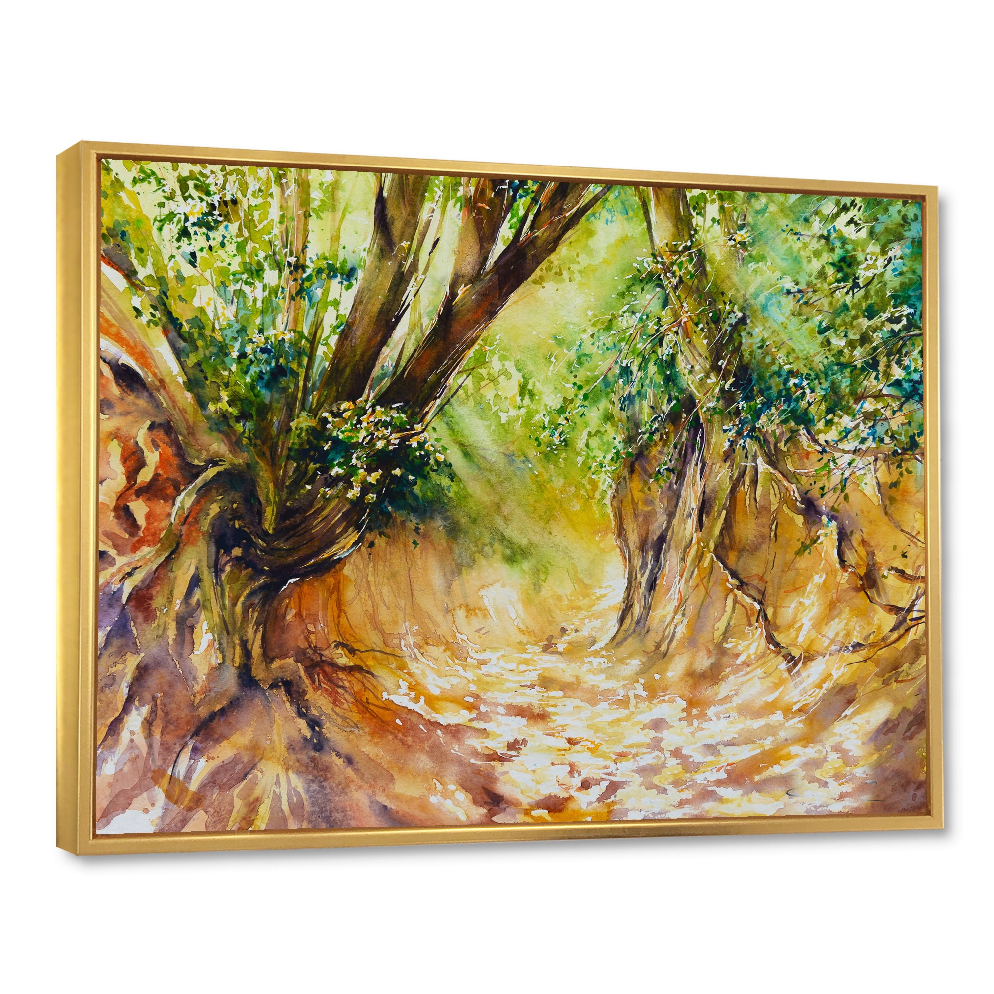 Designart 'Little Road in Deep Forest ' Traditional Framed Canvas Wall Art Print