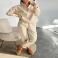 thumbnail image 2 of Women 2 Piece Tracksuits Solid Color Buttons Sweatshirt and Sweatpants, 2 of 9