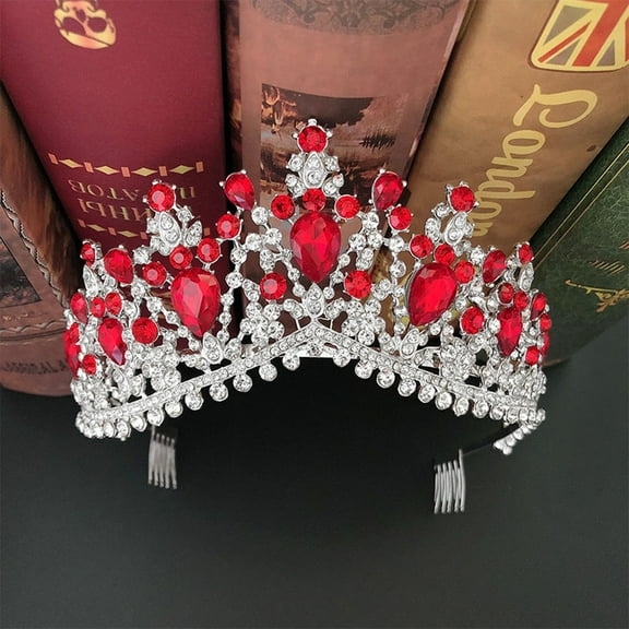 Niceauty Bridal Jewelry Tiara Crown Red Rhinestone Alloy 1Pcs