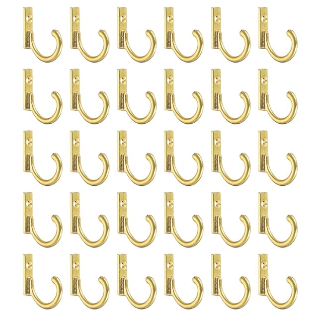 Ganchos de pared, paquete de 30 - Gancho de ropa vintage de un solo gancho de aleación de zinc, ganchos para colgar abrigos y mochilas (Dorado, 24 mm)