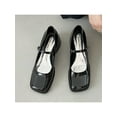 thumbnail image 5 of Oucaili Women Dress Shoes Ankle Strap Flats Square Toe Mary Jane Comfort Low Top Chunky Mid Heels Womens Black 5.5, 5 of 5