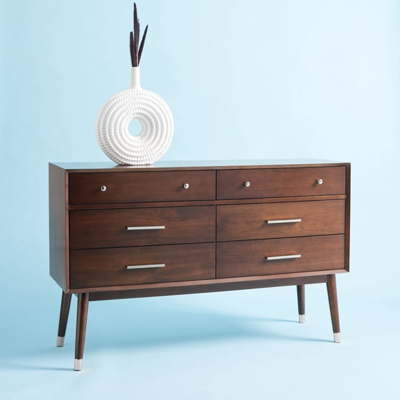 Safavieh Couture Home Collection Madden Retro 6-Drawer Dresser, Silver/Walnut