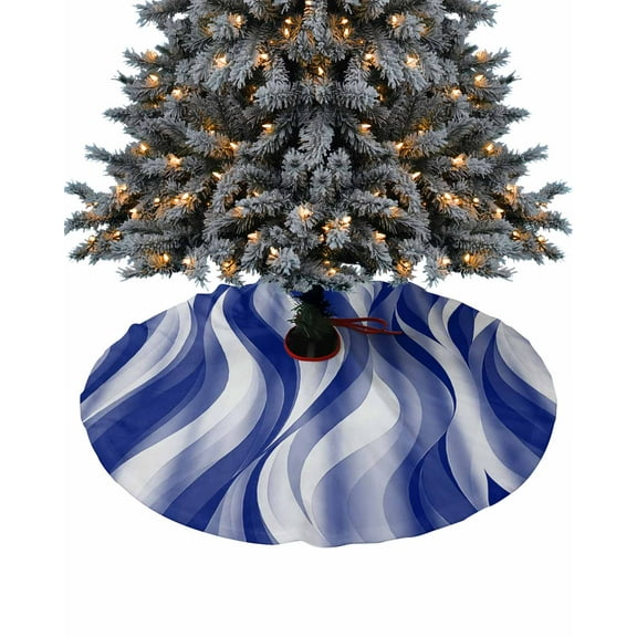 Navy Blue Ombre Geometric Christmas Tree Skirt 36 Inches Large Christmas Skirt Tree, White Moire Modern Abstract Art Tree Skirt Christmas Decorations for Fireplace Party Holidays Indoor Outdoor