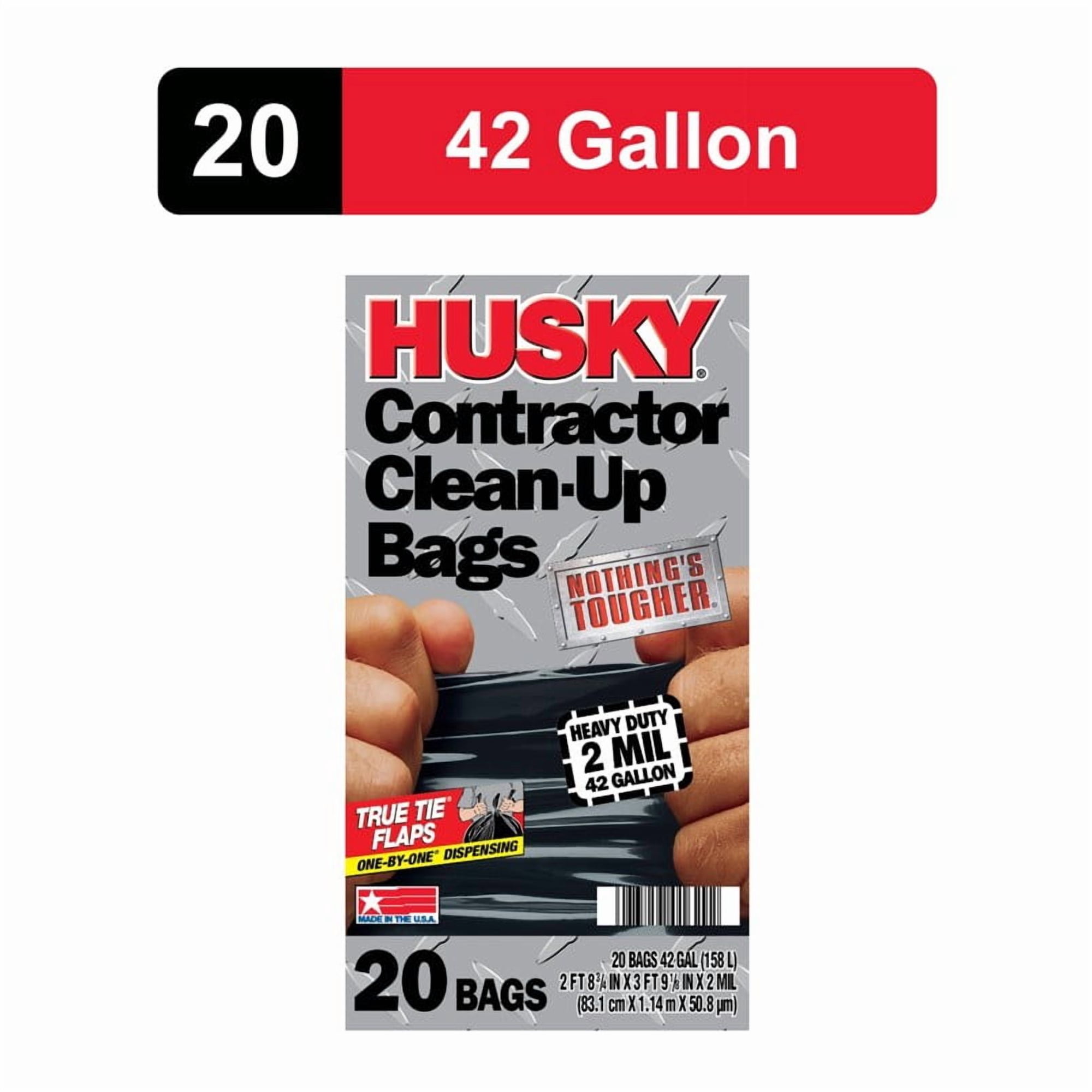 Husky 42 Gallon Heavy Duty 2 Mil Contractor Bags, 20 Bags