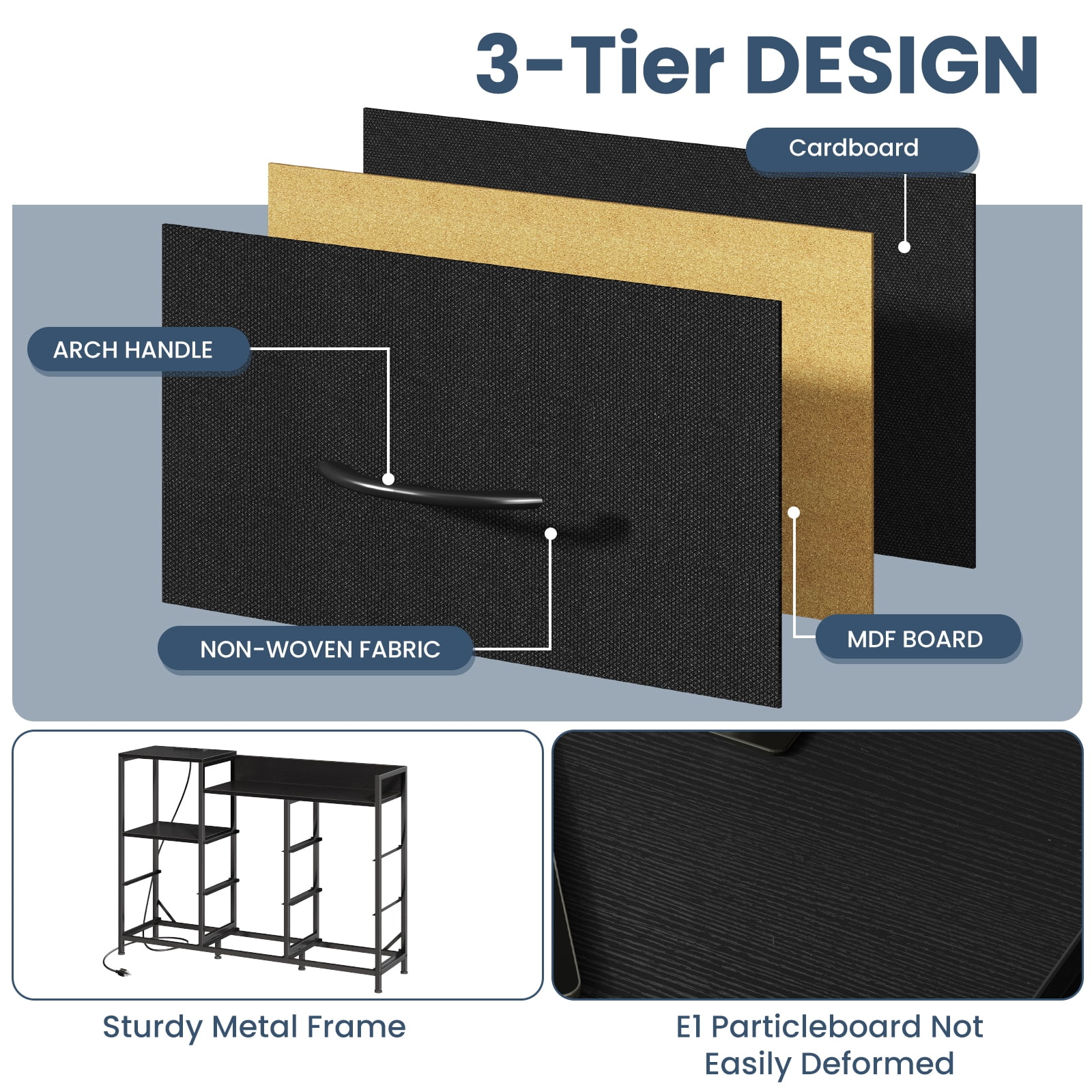 EDX 8 Drawer Dresser TV Stand, with Power Outlets and Open Shelves, for Bedroom and Living Room, Black