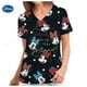 thumbnail image 3 of Blusa de trabajo de enfermera con estampado de Mickey Mouse de Disney, uniformes médicos, uniforme de enfermera de atención médica, manga corta, cuello en V para mujer, 3 of 5