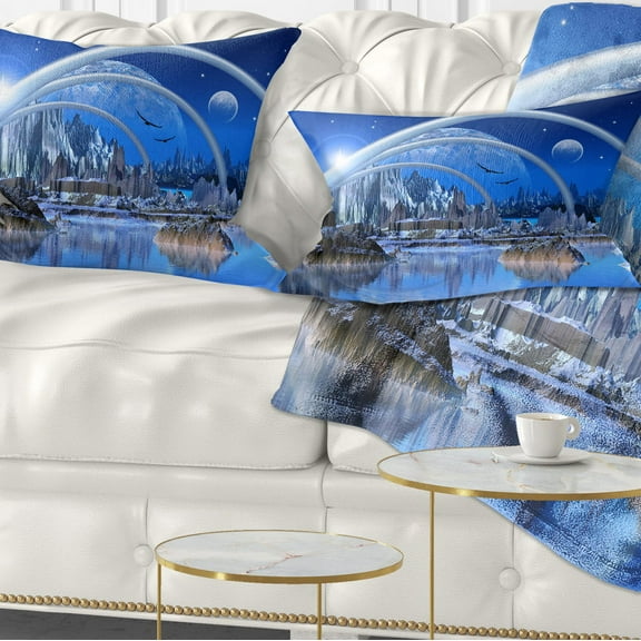 Designart Blue Fantasy Landscape - Landscape Printed Throw Pillow - 12x20