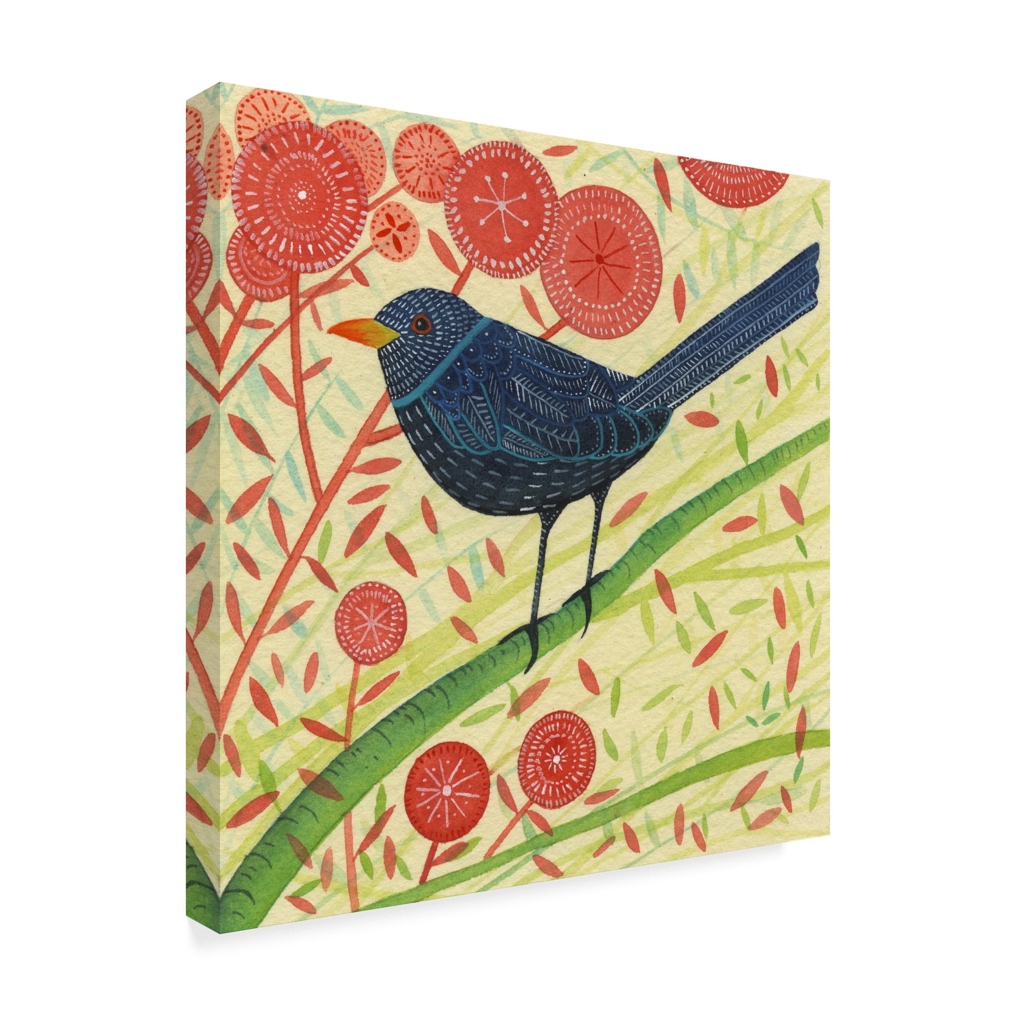 Trademark Fine Art 'Blackbird Red Floral' Canvas Art by Michelle Campbell