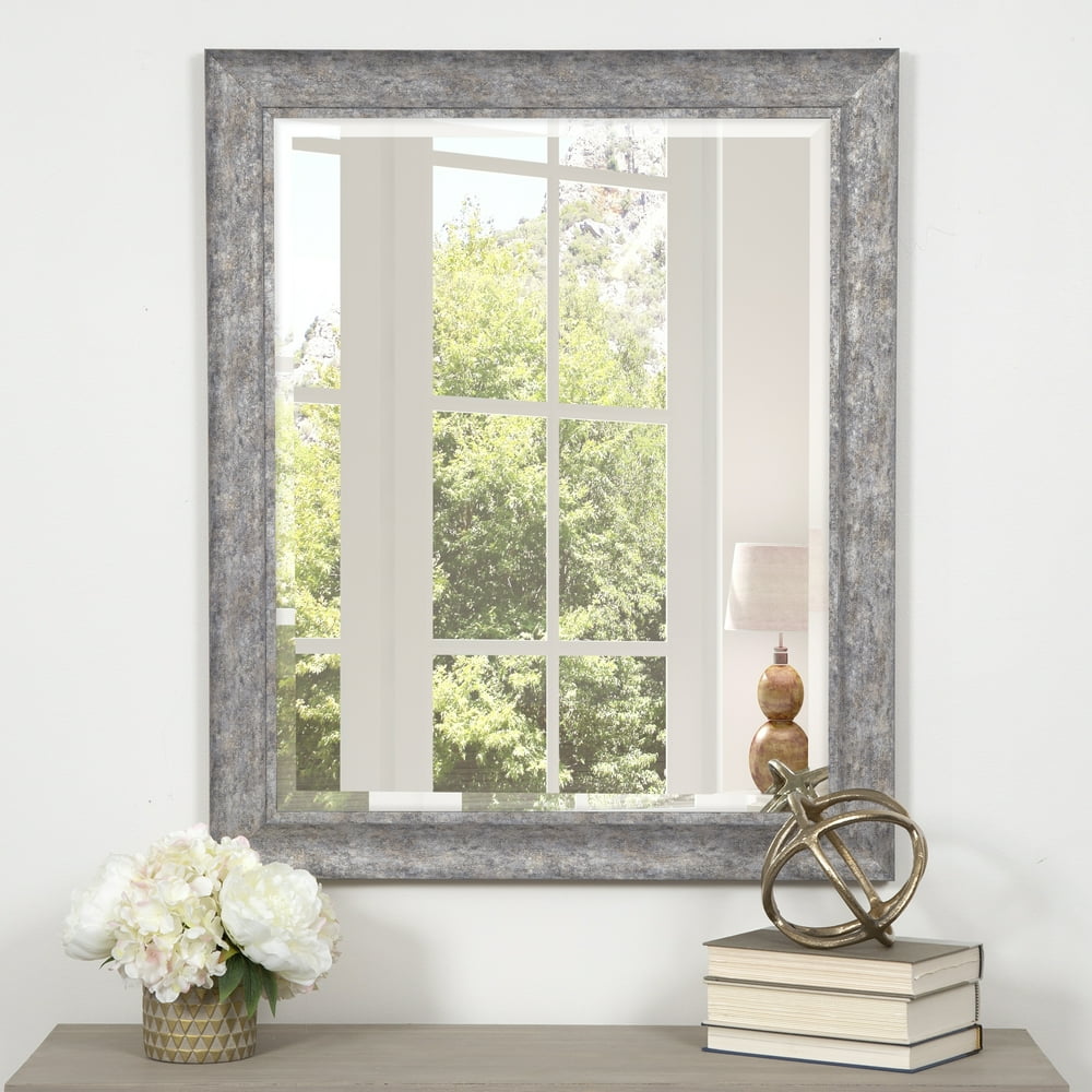 Distressed Silver Scoop Framed Beveled Wall Accent Mirror 24"x30" by