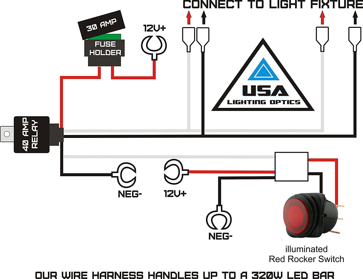 1 40 Amp Universal Wiring Harness for Off Road LED Light Bars Relay ON/OFF  Switch and LED Work Light Lamps ATV, UTV, Truck, SUV.., By USA Lighting  Optics Inc from USA - 240SX Wiring-Diagram Walmart