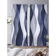 thumbnail image 3 of Navy Blue Sheer Curtains 84 Inch Length 2 Panels Set for Living Room/Bedroom, Modern Moire Abstract Ripple Geometric Semi Curtain Sheers Drapes Rod Pocket Curtains Window Treatment Set 52''x84''x2, 3 of 7