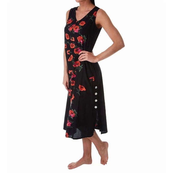 Women's La Cera 2771 Sleeveless Rayon Floral Lounge Dress (Black/Red M)