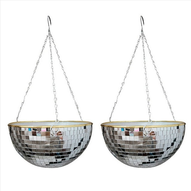 2X Macetero con Forma de Bola de Discoteca Florero Colgante Macetas con Espejo de Drenaje Cesta Colgante Decoración de Jardín de Habitación -XL