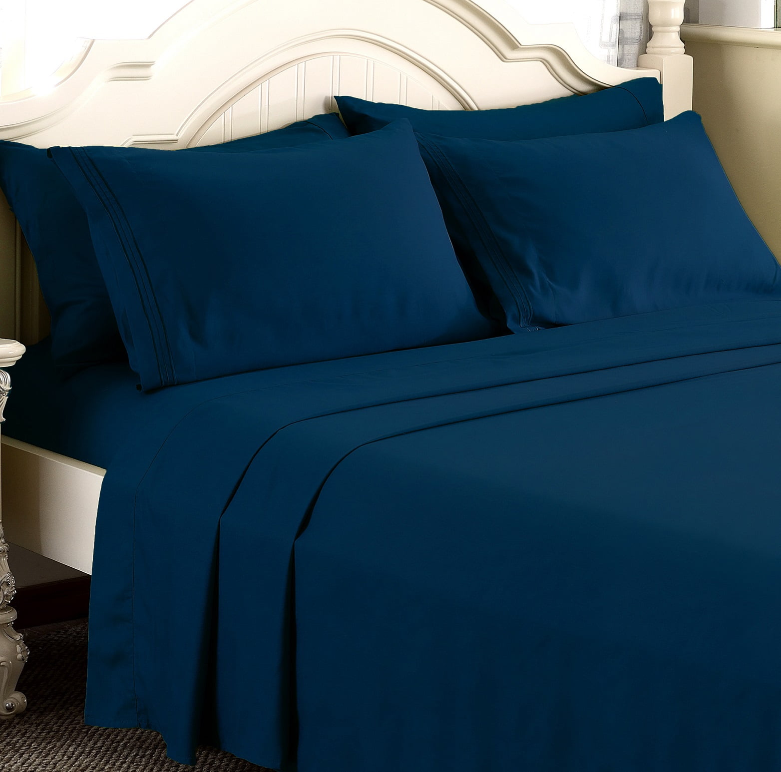 Empire Linen 1800 Series Deep Pocket 4pc Bed Sheet Set King Size, Navy ...