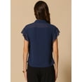 thumbnail image 4 of DARING DIVA Women's Stand Collar Ruffle Sleeve Blouse M Navy Blue, 4 of 6