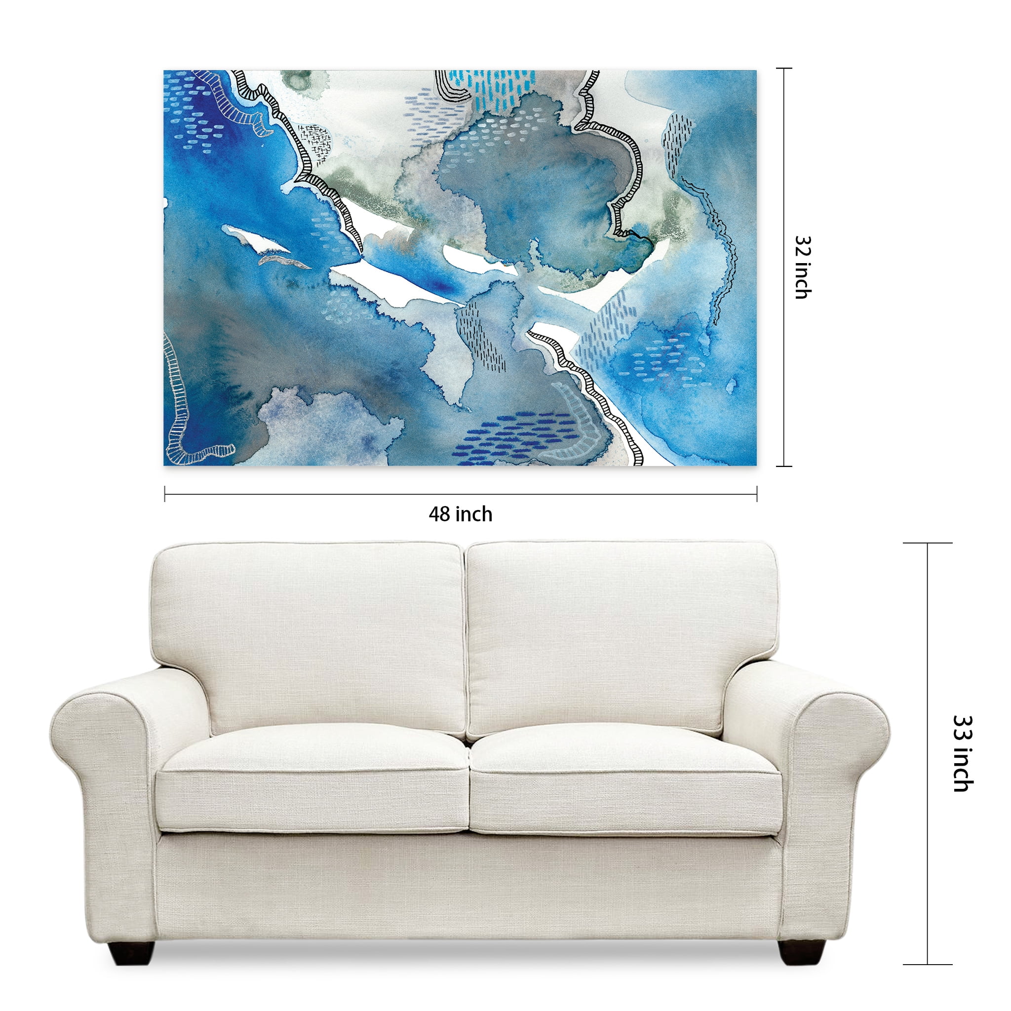 Empire Art Direct Subtle Blues I Frameless Free Floating Tempered Glass Panel Graphic Wall Art, 32" x 48" x 0.2", Ready to Hang