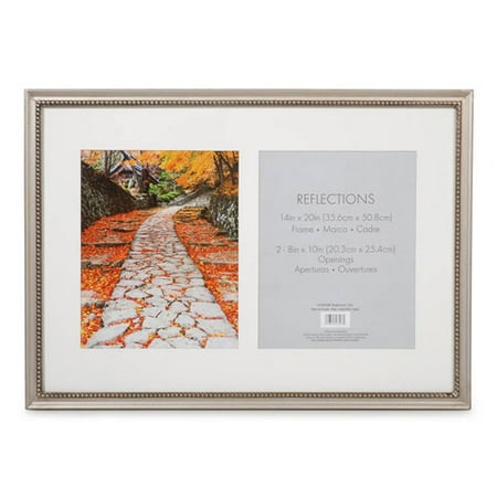 Silver Beaded Frame - Bead Frame - Silver - 14 x 20 inches - Two 8 x 10 inch Openings