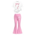 thumbnail image 3 of ZXLBBD Girls Fall Outfits with Bow Print and Flared Pants 2 Piece Toddler Kids Casual Loose Fit Outdoor Activities Clothes Sets,Pink,Size 11 Y-12 Y, 3 of 5