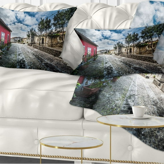Designart Beautiful Milis Street Sardinia - Landscape Printed Throw Pillow - 12x20