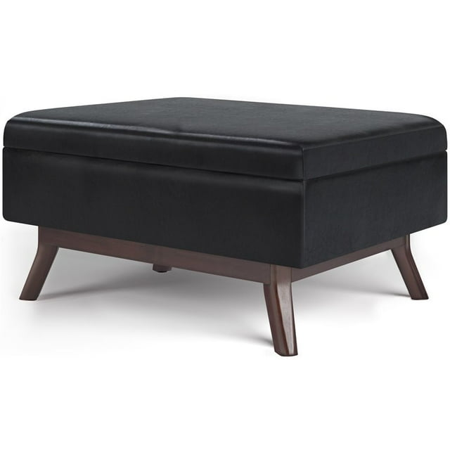 Simpli Home Owen 34" Coffee Table Storage Ottoman in Midnight Black Faux Leather