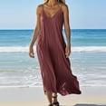 thumbnail image 2 of ZQUUVOU Women's Summer Dress Cotton Linen Strap Spaghetti Sleeveless V Neck Dress Burgundy,M, 2 of 6