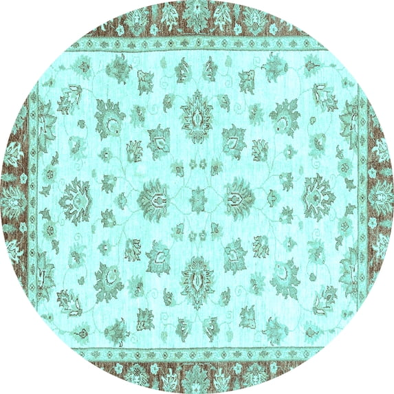 Ahgly Company Indoor Round Oriental Light Blue Traditional Area Rugs, 4' Round