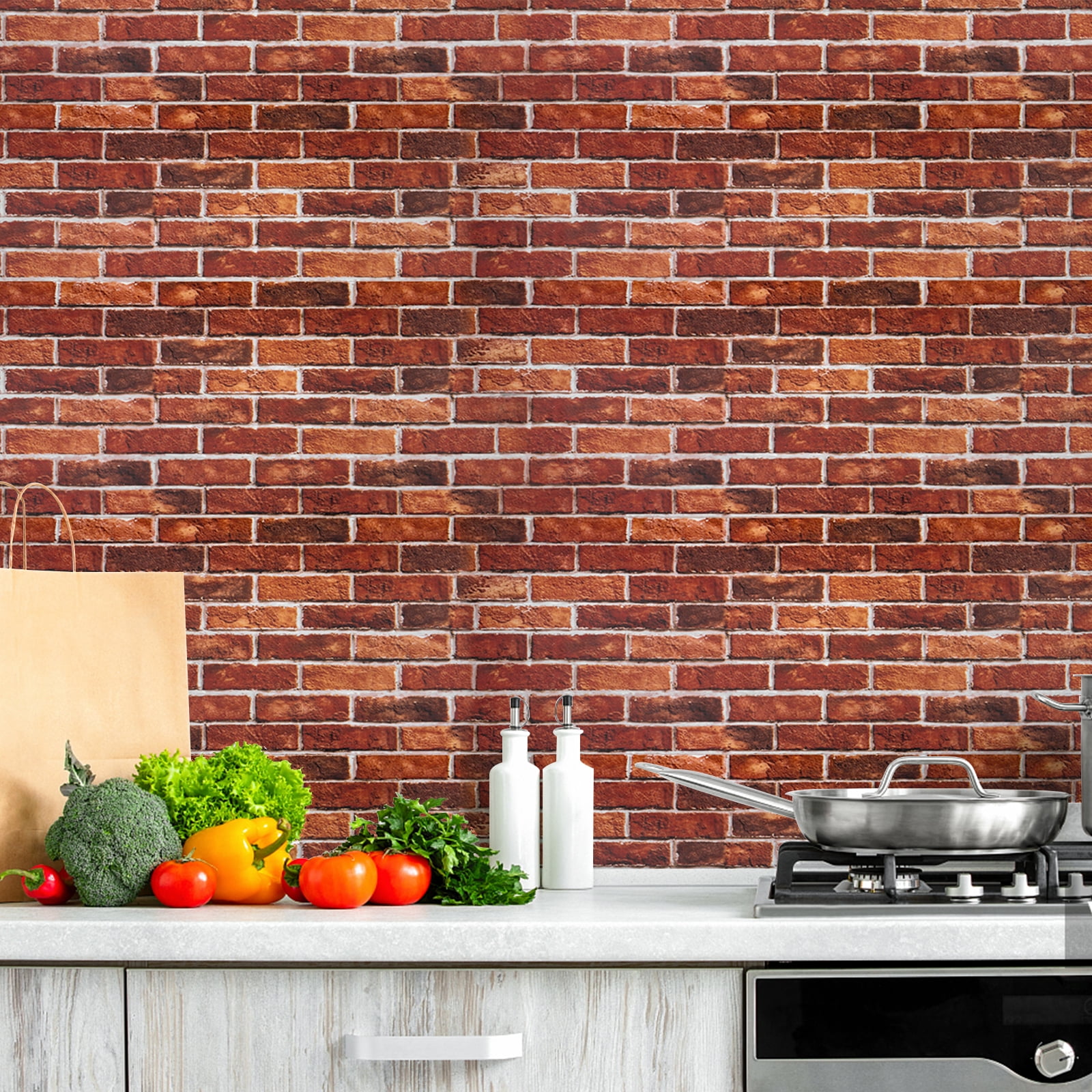 UMIGGEE 17.7-in x 472-in Red Brick Wallpaper Vintage Brick Wallpaper Peel and Stick Wallpaper Self Adhesive Removable Decorative Contact Paper for House Decoration PVC DIY