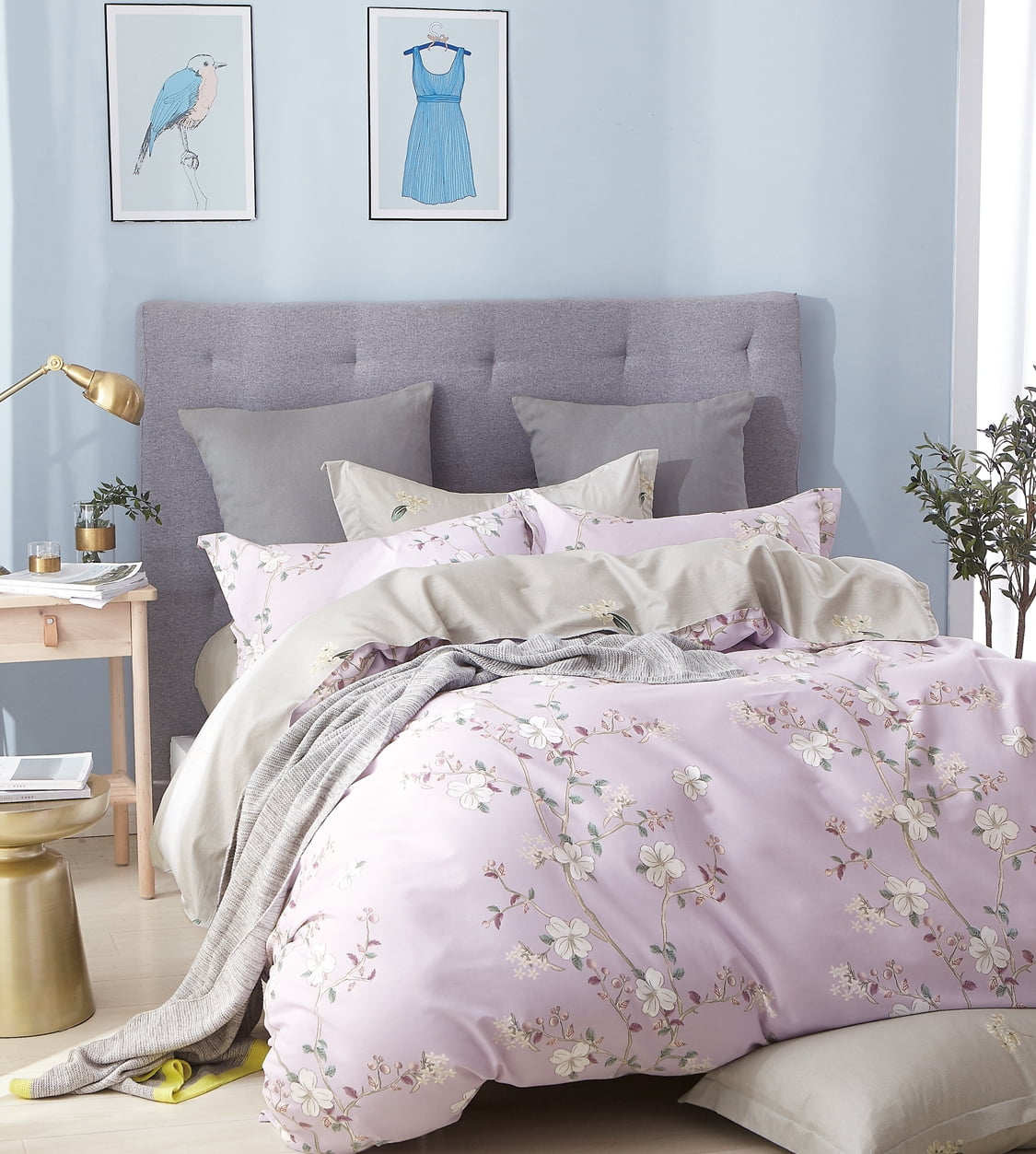 Say Yes Bedding Cynthia Purple Floral 100 Cotton Comforter Set, Queen/Full