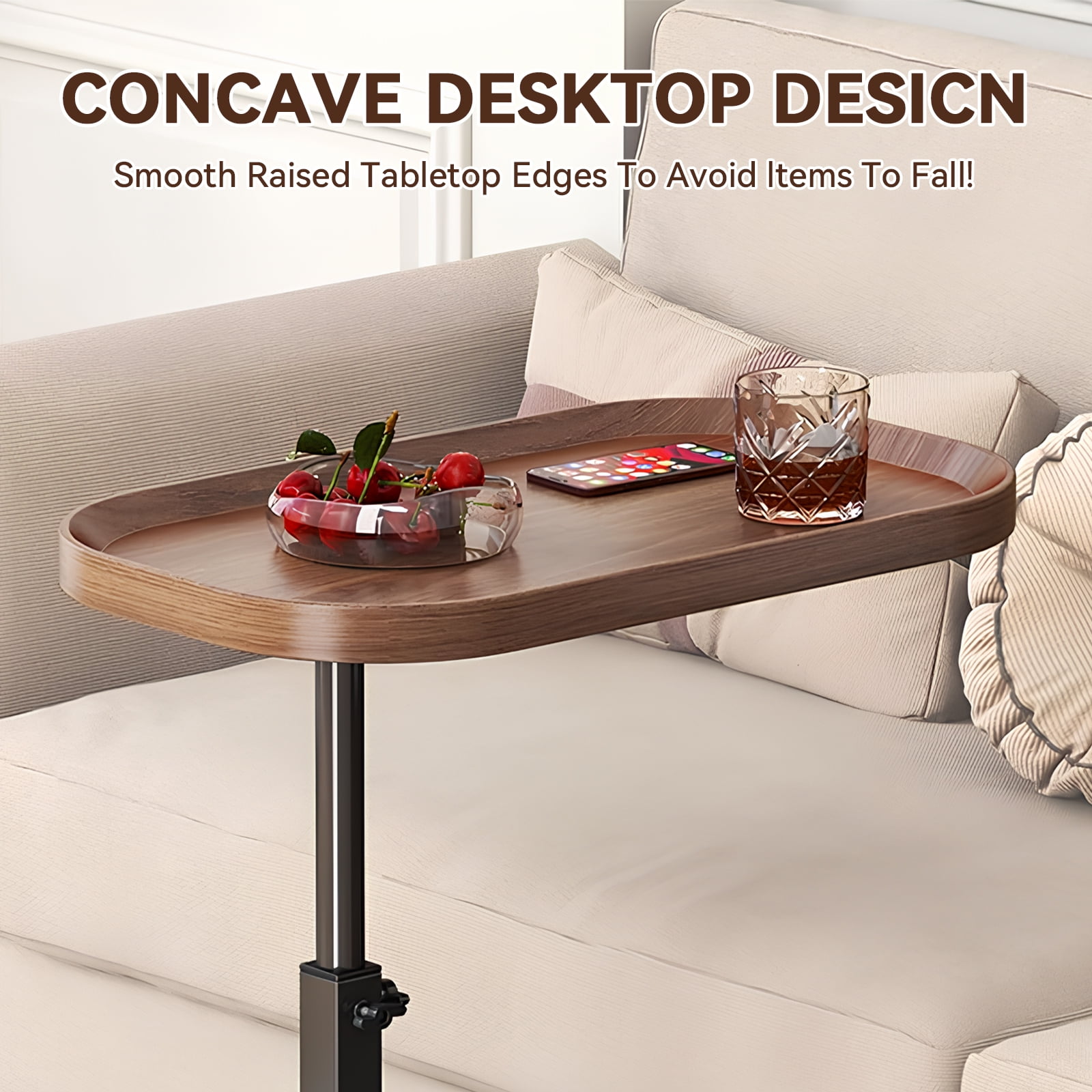 Yabanana C Shaped Side Table End Table, 360° Swivel and Adjustable Height Side Table Sofa Table for Couch(Black)