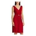 thumbnail image 3 of Lauren Ralph Lauren Robes pour Femmes pour Occasions Spéciales Écarlate - Robe Rouge Écarlate à Accent Cristal, Froncée, Sans Manches, Ligne A - Femmes, 3 of 4