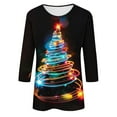 thumbnail image 5 of Womens Christmas Tops 3/4 Length Sleeve Crew Neck Xmas Tree Printed Graphic Tee Shirts Holiday Casual T-shirt (L, Black 03), 5 of 5