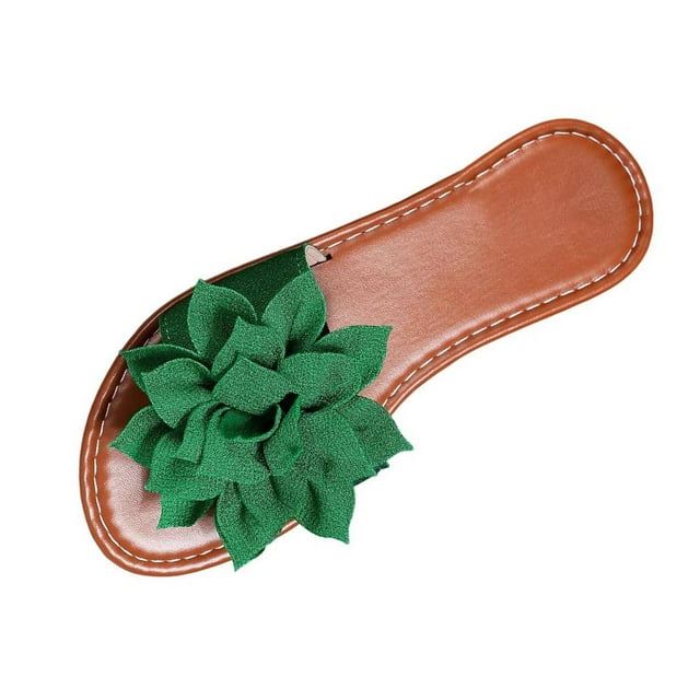 FRSASU Sandales Plates pour Femmes à Nœud, Bout Ouvert, à Enfiler, Mules, Bride Simple, Plates, Vert
