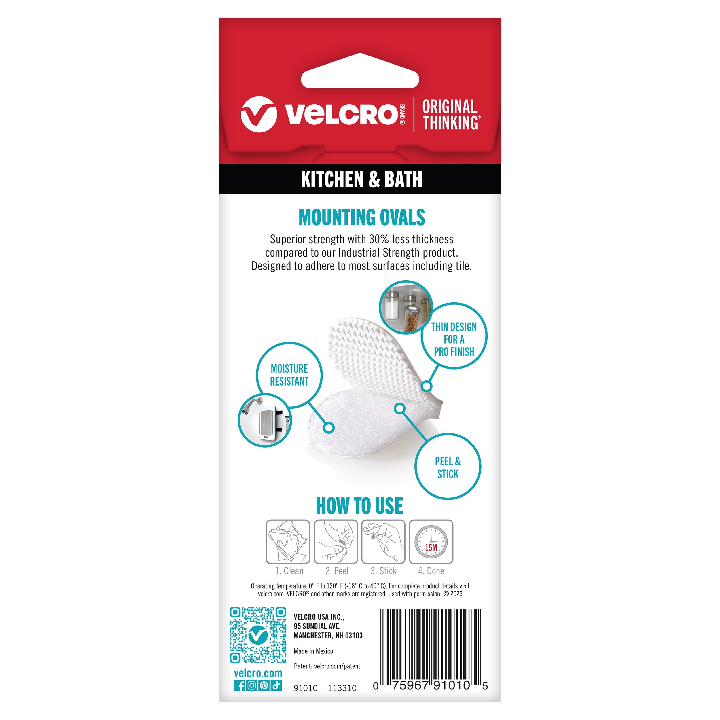 (2 pack) VELCRO Brand Kitchen & Bath Wall Mount Adhesive Ovals | Professional Grade Heavy Duty Strength | Indoor Outdoor Use, 1in x 3/4in, Ovals
