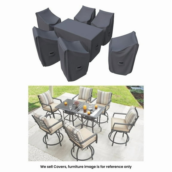 Covers & all Mbagaya 6-Person Outdoor Bistro Set Covers, 8-Piece Set for 6 Chairs and 2 Tables, Water-Repellent UV-Resistant Polyester with Tie-Downs