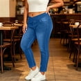 thumbnail image 4 of Plus Size Skinny Jeans for Women Crossover Elastic Stretch Waist Skinny Full Length Denim Pants with Pockets High Waisted Stretchy Denim Pants, 4 of 5