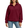 thumbnail image 7 of AKOEE Quarter Zip Pullover Womens Fleece Fuzzy Sweater Loose Long Sleeve Casual Warm Plain Sweatshirts Winter (L, Wine), 7 of 7
