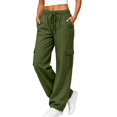 thumbnail image 3 of ManxiVoo Women's Elastic Waist Cargo Pants Lightweight Loose Wide Leg Jogger Trousers with Multi Side Pockets Casual Utility Bottoms for Outdoor Daily Active Wear, 3 of 5
