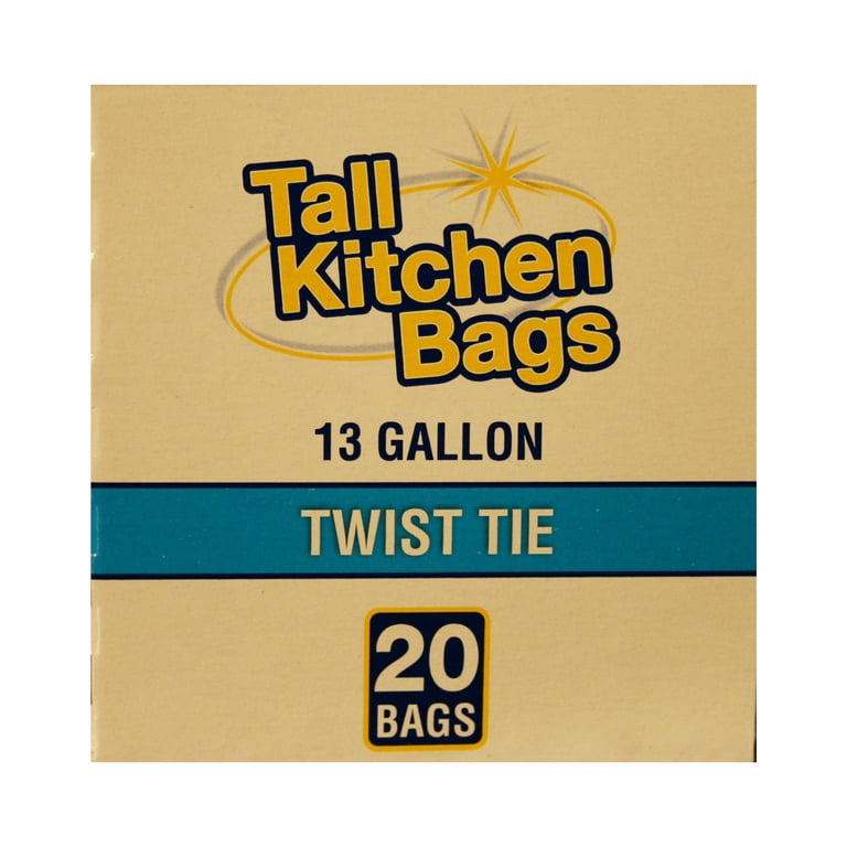 Basics Tall Kitchen Drawstring Trash Bags, 13 Gallon