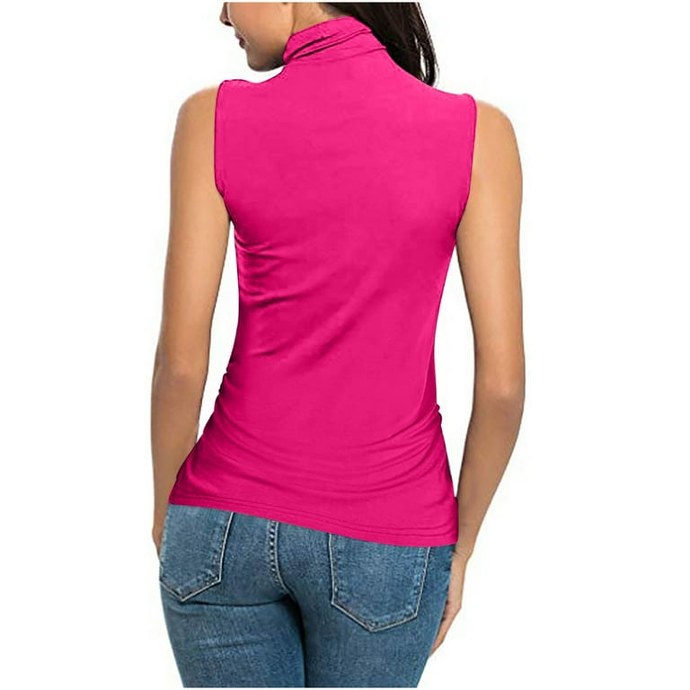 Tank Top Shirt for Women Turtleneck Sleeveless Plus Size Solid