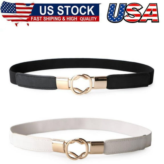 Women Retro Elastic Stretchy Metal Buckle Skinny Waist Belt 1 inch Wide