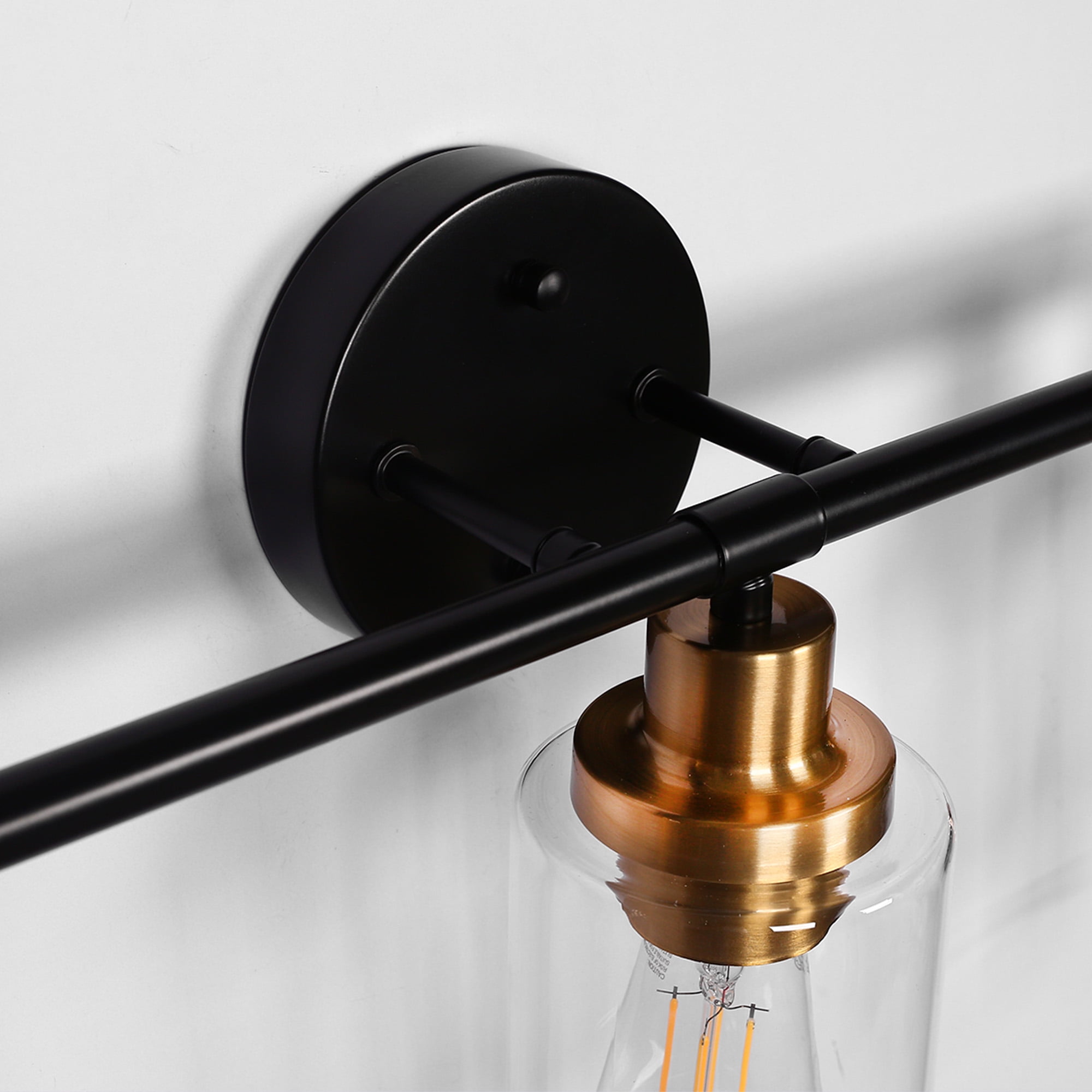 Black Vanity Lights for Bathroom 3 Lights Industrial Wall Mounted Over Mirror Wall Lights with Glass Cover