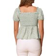 thumbnail image 3 of INSPIRAR CHIC Blusa de Peplum para Mujeres con Mangas Cortas y Cuello Corazón, Fruncida, Floral, Verde Claro, Talla S, 3 of 6