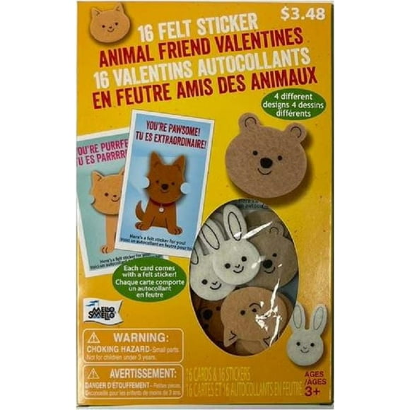 Mello Smello 16CT Felt Sticker Animal Friend Valentines Kiddie Cards