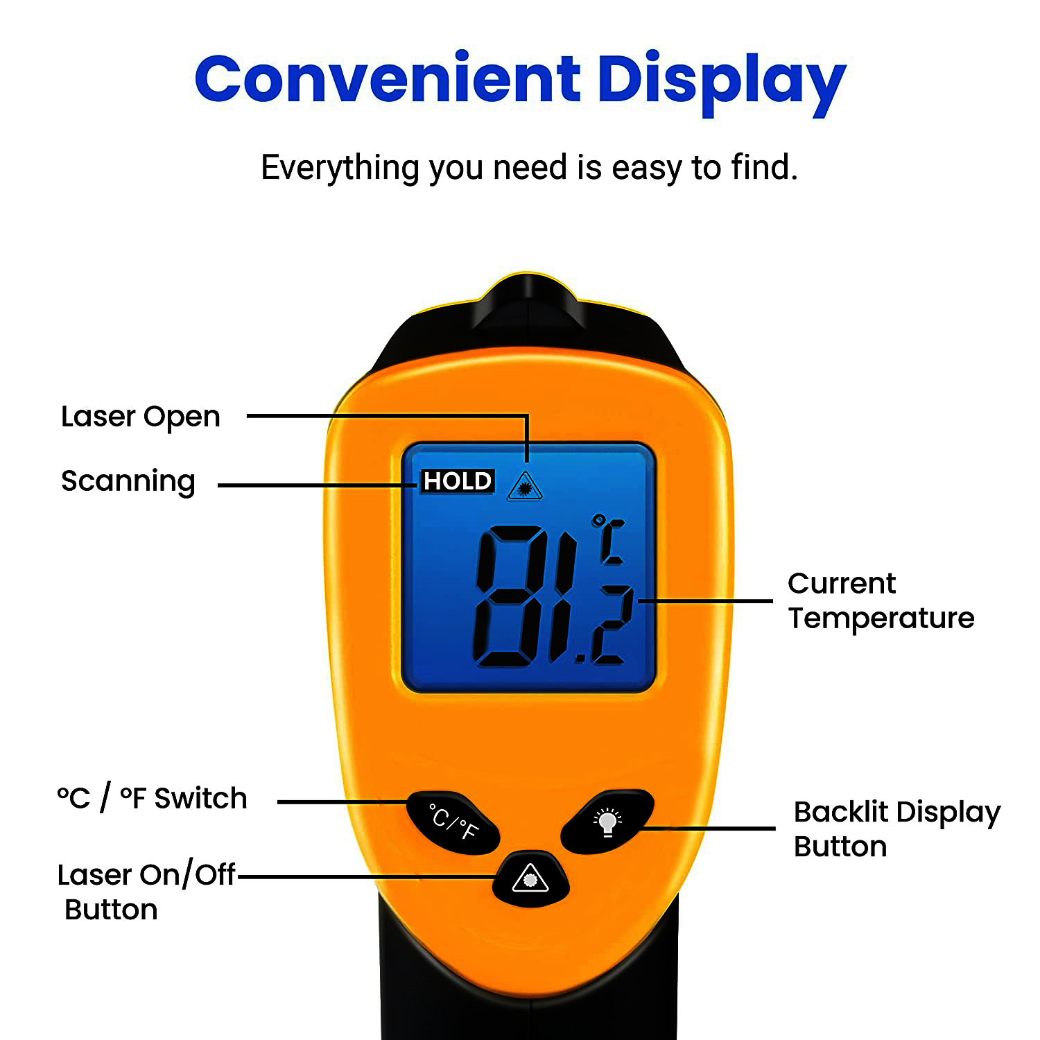 Digital Laser Infrared Thermometer Temperature Gun(No for Human) Measurement IR Point Industrial Non-Contact -58℉~ 716℉ (-50℃ ~ 380℃)