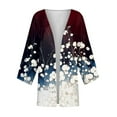 thumbnail image 3 of JULMCOMO Long Sleeve Kimono for Women Casual 3/4 Sleeve Lightweight Open Front Floral Long Cardigan Kimono Beachwear Wine M, 3 of 5